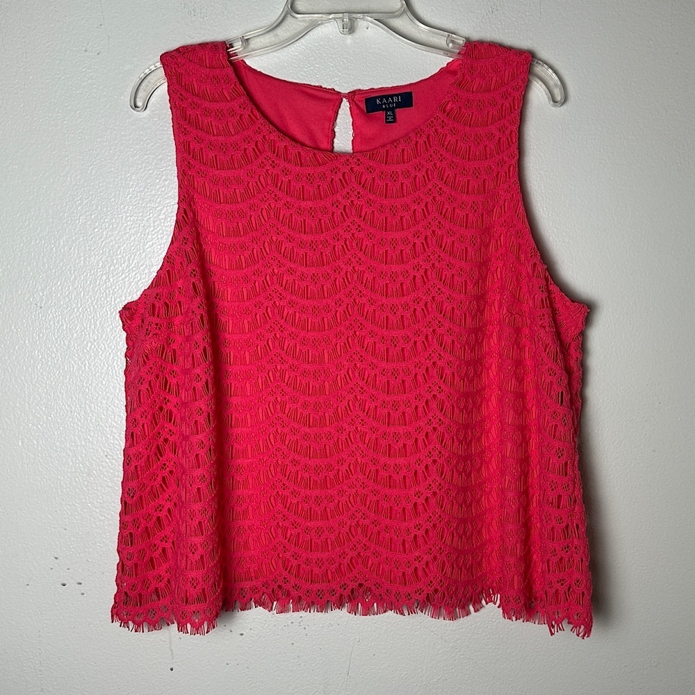 3/$20 💥 KAARI BLUE Crochet Lace Pink Cropped Sleeveless Top w/ Scalloped‎ Hem